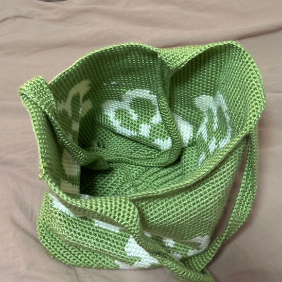 Y2K Green Floral Knit Tote Bag - Picture 2 of 5